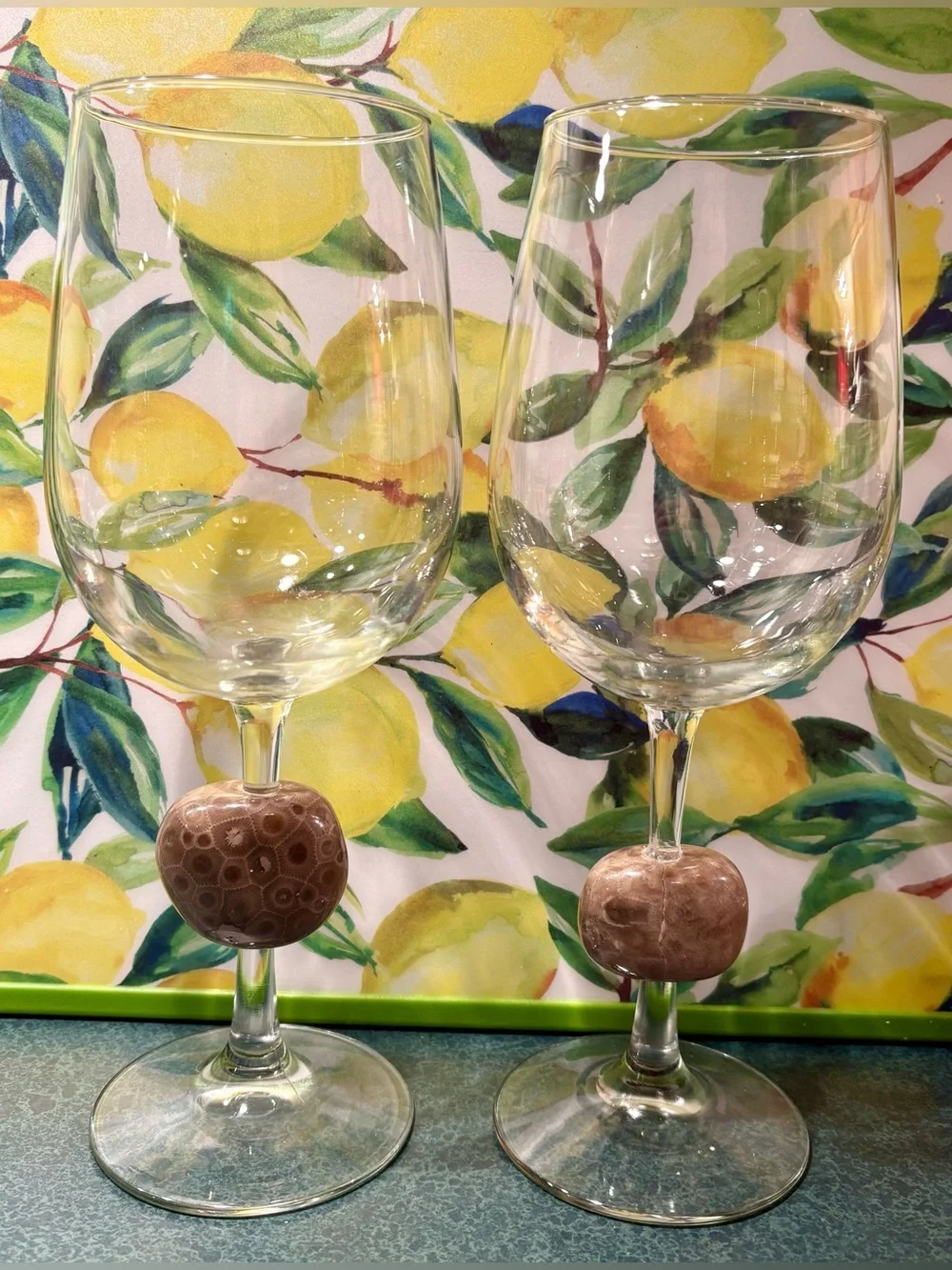 Set of Two Unique Stemmed 16oz Wine Glasses